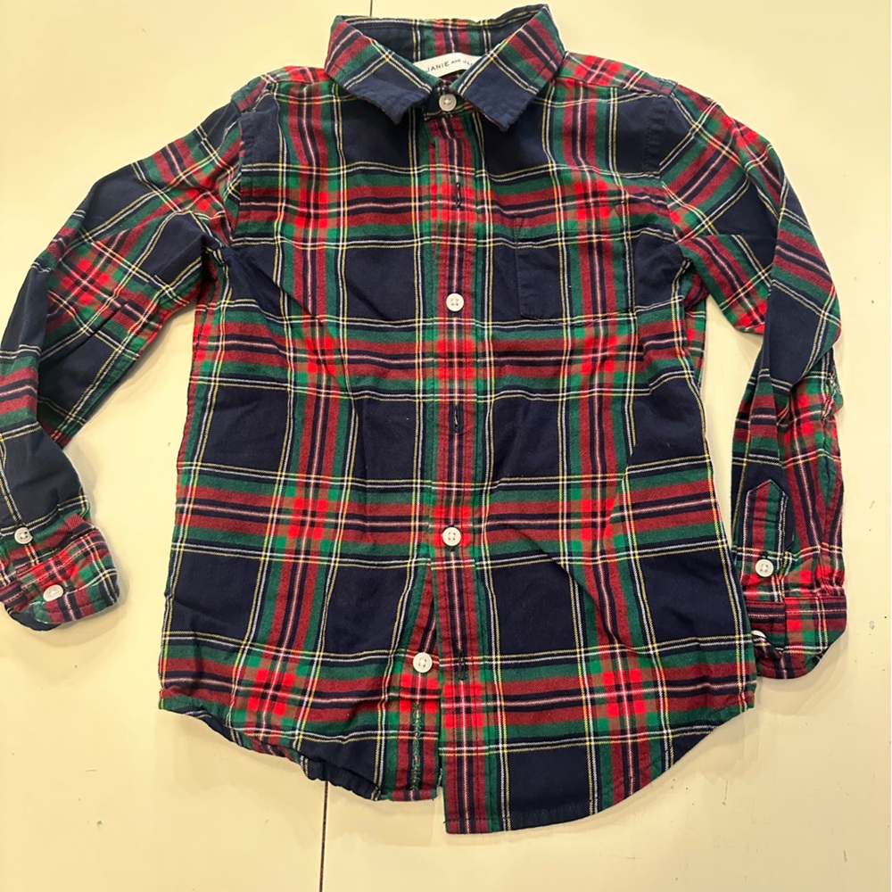 Janie and Jack Navy and Red Plaid Button Down Shirt